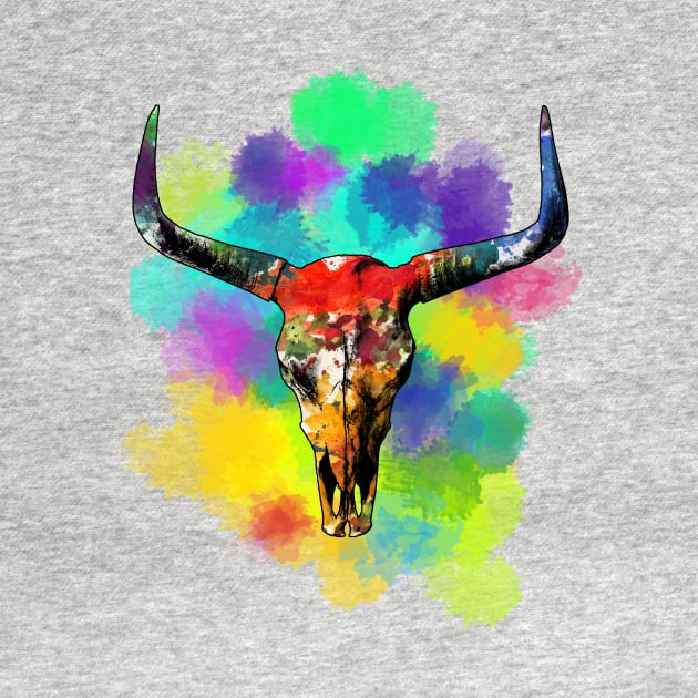 Watercolor Bull Skull by MarceloMoretti90